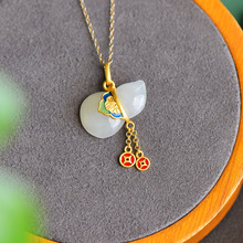 和田玉白玉琳琅葫芦吊坠s925银镶玉个性自然男女款锁骨链吊坠