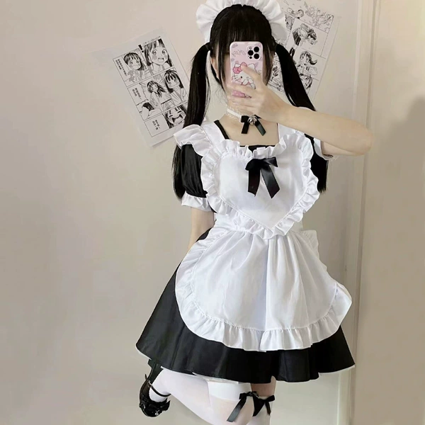 Black [skirt+apron+neck decoration+headwear]