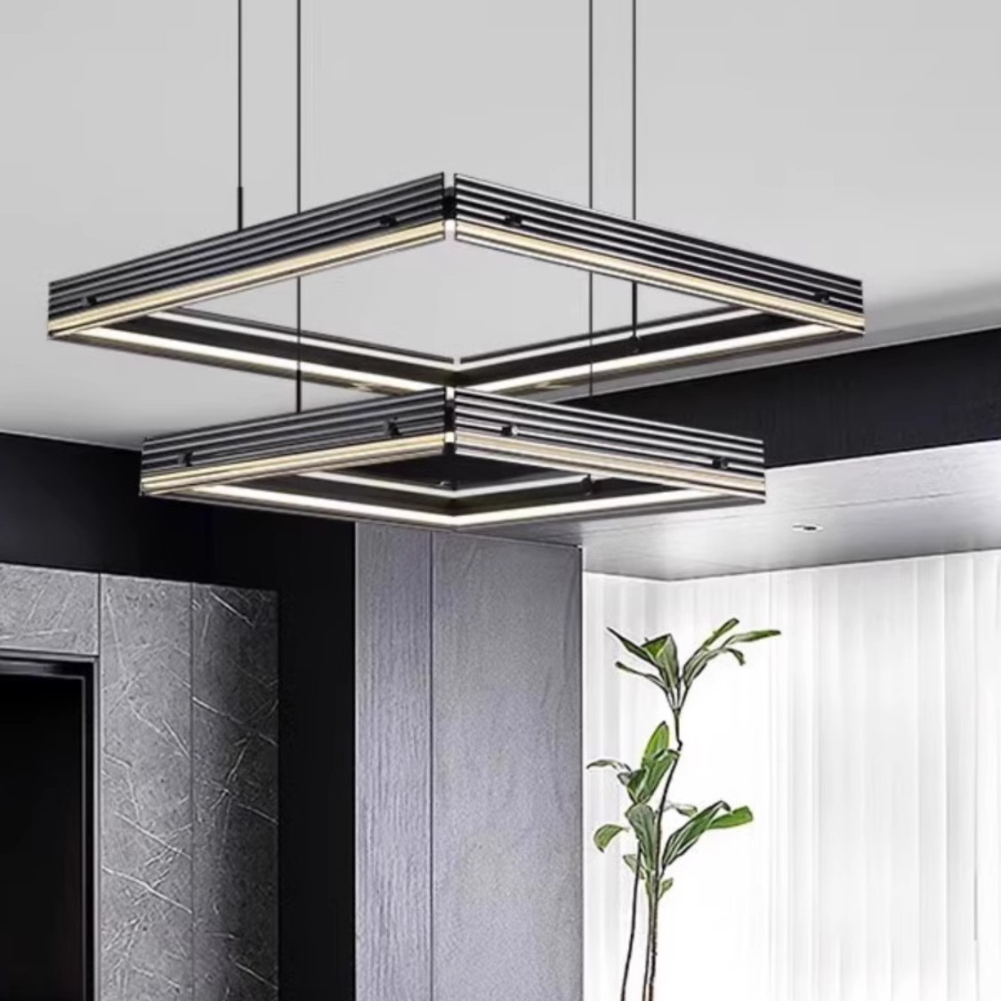 Lámpara de la sala de estar personalizada lujosa cuadrada luminaria de vidrio de atmósfera de aluminio italiano moderno minimalista