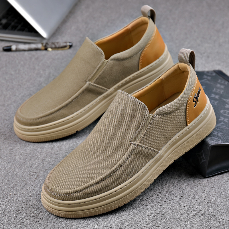 Men's Lightweight Thick-soled Canvas Shoes,Casual And Versatile Slip-on Shoes,Fashionable,Comfortable And Breathable Driving Shoes For Men