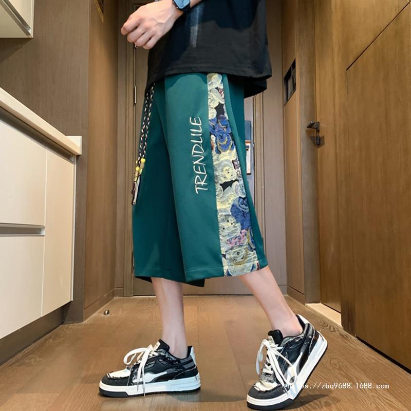 Lattice Birch American Casual Sports Capri Pants Men's Summer Thin Loose Straight Eight-point breeches Fashionable Brand plus size Ice Silk