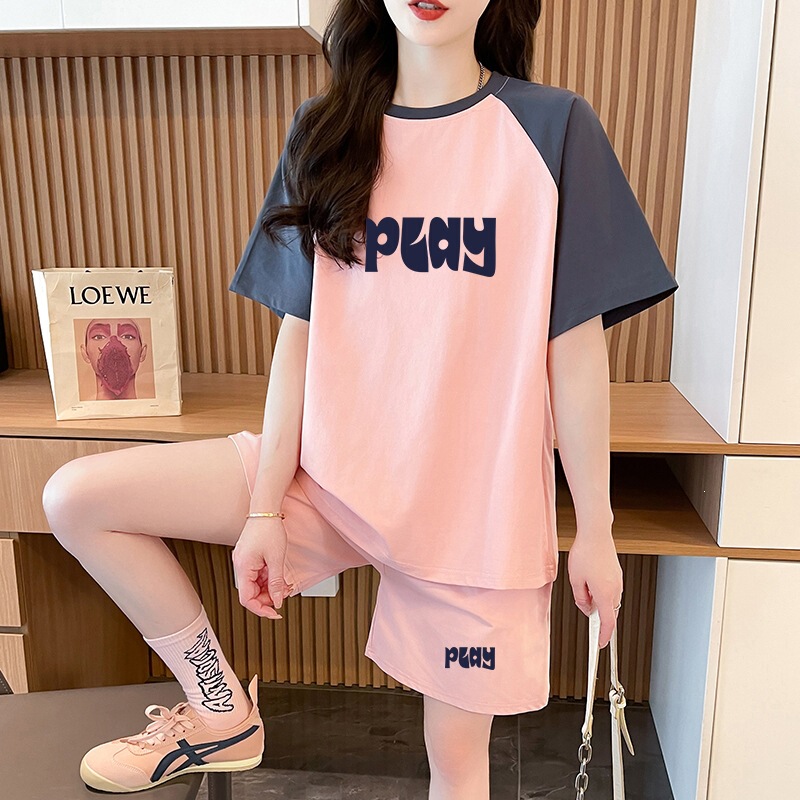 Women's Oversized Loose-Fit Printed Fashion Trendy Casual Sports Short-Sleeve Two-Piece Set Suitable for Plus-Size Women's Clothing