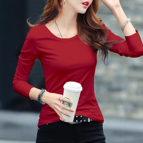 Women's Autumn 2025 Straight-Sleeve T-Shirt, Square Collar, Fitted Slimming Plain Color Base Shirt, Casual Top for Layering