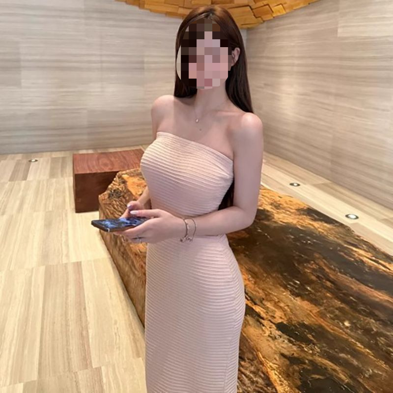 2026 Summer Style Elegant Tube Top Bodycon Dress with Mid-Length Back Slit for Women