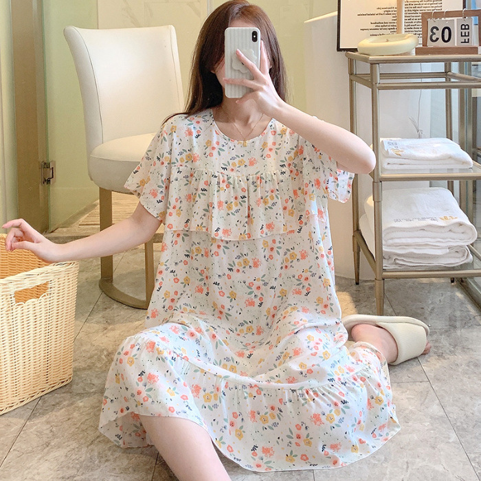 Anti-bumps vestido de dormir mujer verano pastoral pequeña falda de flores delgadas 2024 nuevo vestido de ropa de hogar suelta