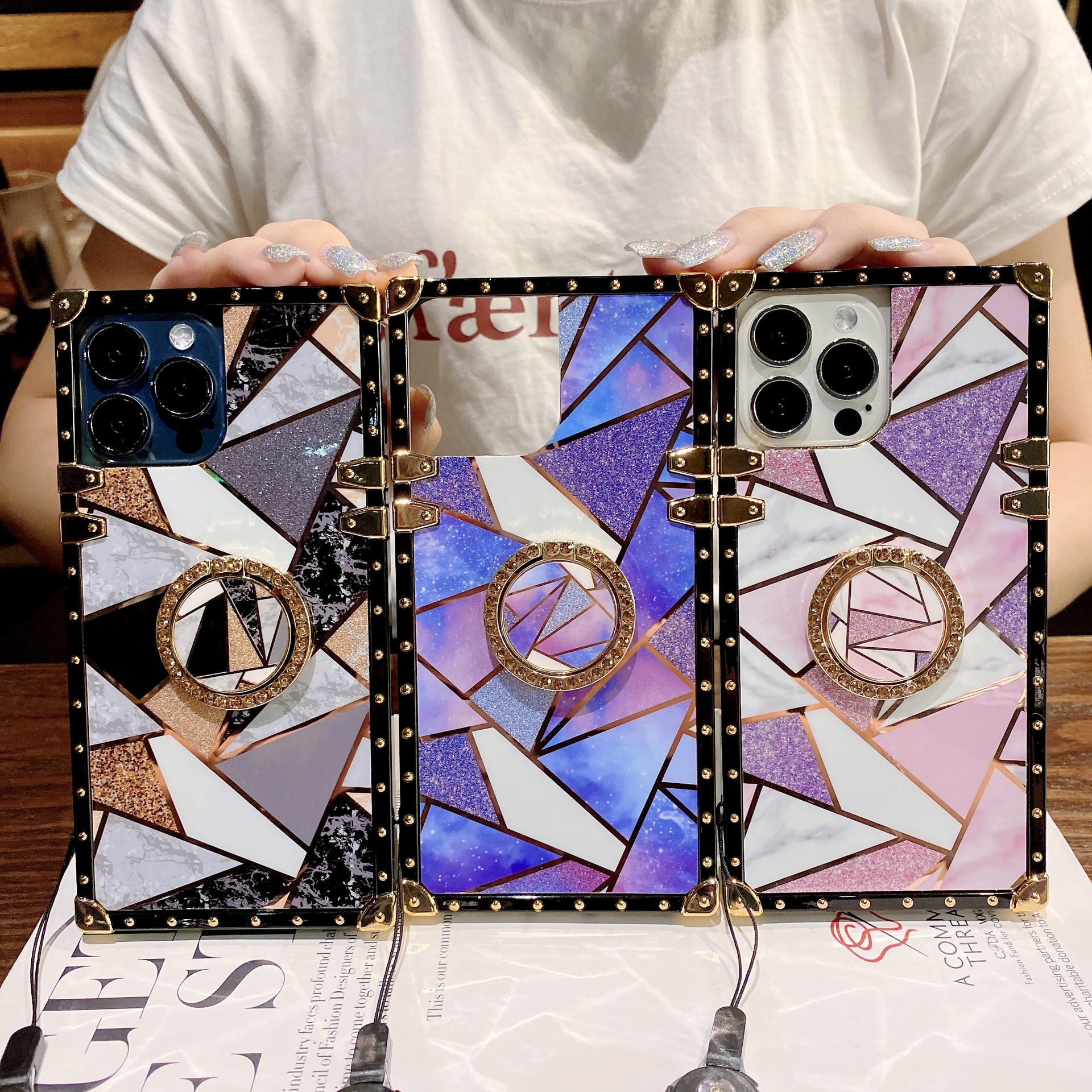 Square Electroplated Glitter Phone Case For Iphone 15 Pro & 14_voghion.com