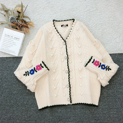 溫柔風針織開衫春新款女2021繡花港複古寬松百搭顯瘦上衣洋氣外套