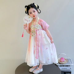 漢服女の子夏 2025 新しい子供の古代スタイルスーパー妖精プリンセススカート少女薄いドレスドレス