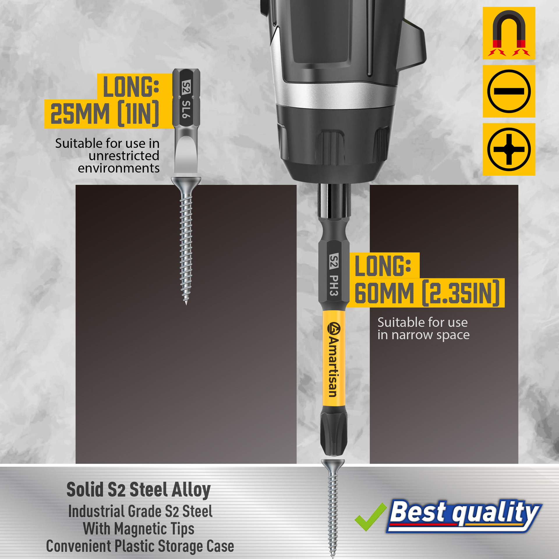 24 piezas de conjunto de brocas de destornillador ranura magnética una palabra cruz broca de destornillador S2 cabeza de lote de acero a partir de una venta