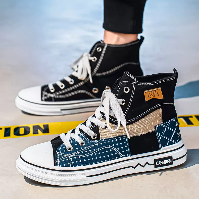 男鞋春秋季新款平底休闲鞋学生高帮帆布鞋韩版板鞋四季款运动潮鞋