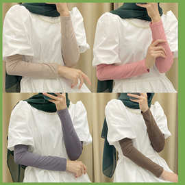 春季款马来西亚跨境纯色莫代尔棉打底袖子 防晒防紫外线冰袖套女