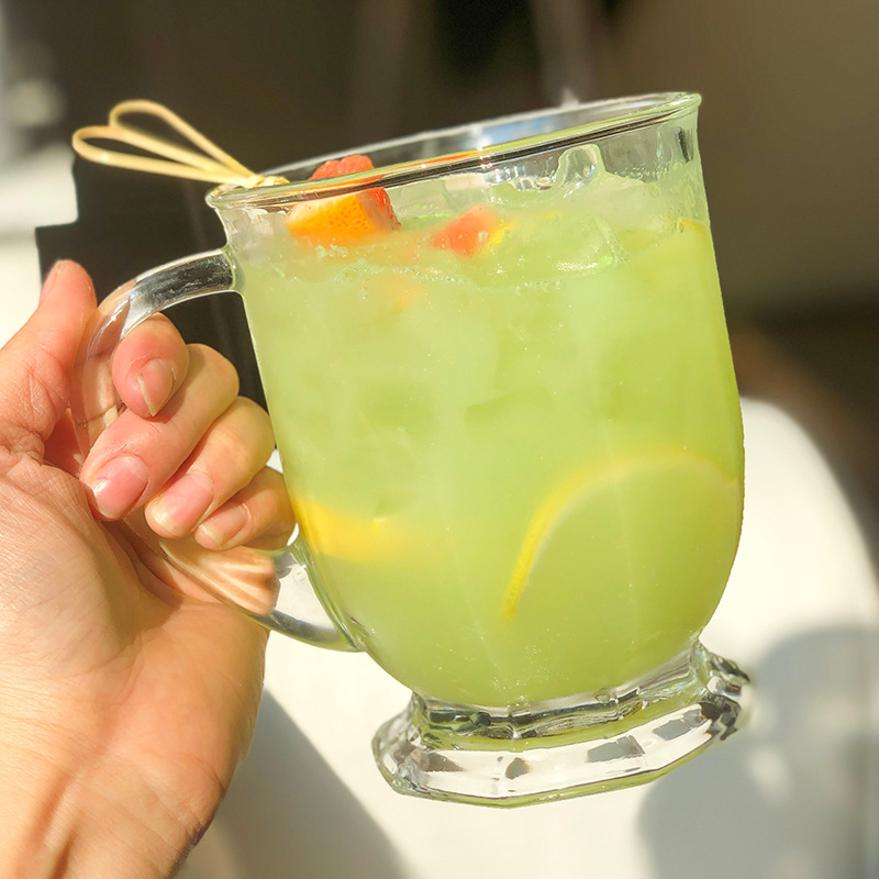 韓國咕嚕大口杯網紅ins風玻璃杯大容量水杯牛奶杯帶把手飲料杯子