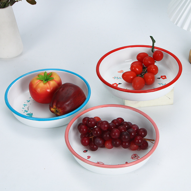 搪瓷盘珐琅果盘沙拉盘饭盘水果盘圆盘盘子干果盘子饭店用盘厨具盘