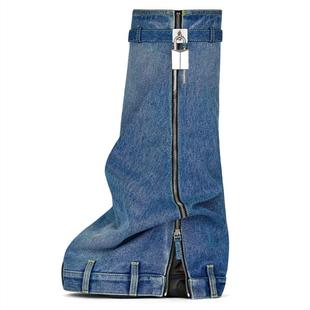 European and American autumn and winter New thick-soled cowboy boots skirt shark round head women's boots foreign trade large size long belt buckle women's shoes