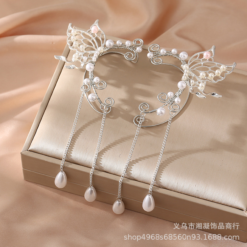 Popular foreign trade item, large stock available, new long tassel ear cuffs, ancient style ear clips, AliExpress Amazon elf earrings