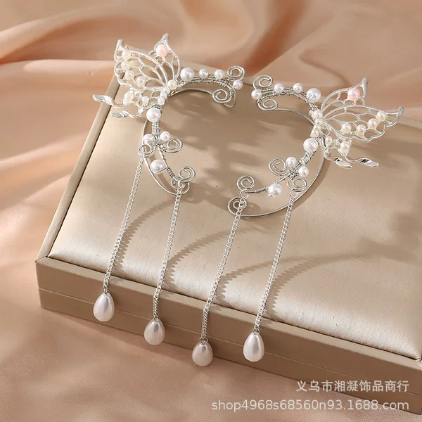 Popular foreign trade item, large stock available, new long tassel ear cuffs, ancient style ear clips, AliExpress Amazon elf earrings