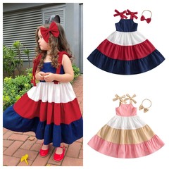 One-piece set for 2023 summer new girl dress with INS style sweet tie-dye tank top dress + hair tie 2-piece set