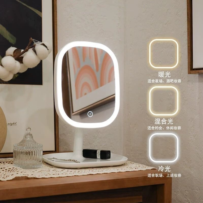 LED インターネット有名人化粧鏡補助光ミラーライト付き学生寮デスクトップポータブル化粧鏡ホーム化粧鏡|undefined