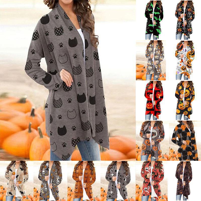383 # 2023 Amazon European and American cross-border women's casual versatile Halloween-themed printed jacket cardigan