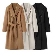 2025冬款双面羊绒大衣女赫本风中长款茧型羊毛呢外套