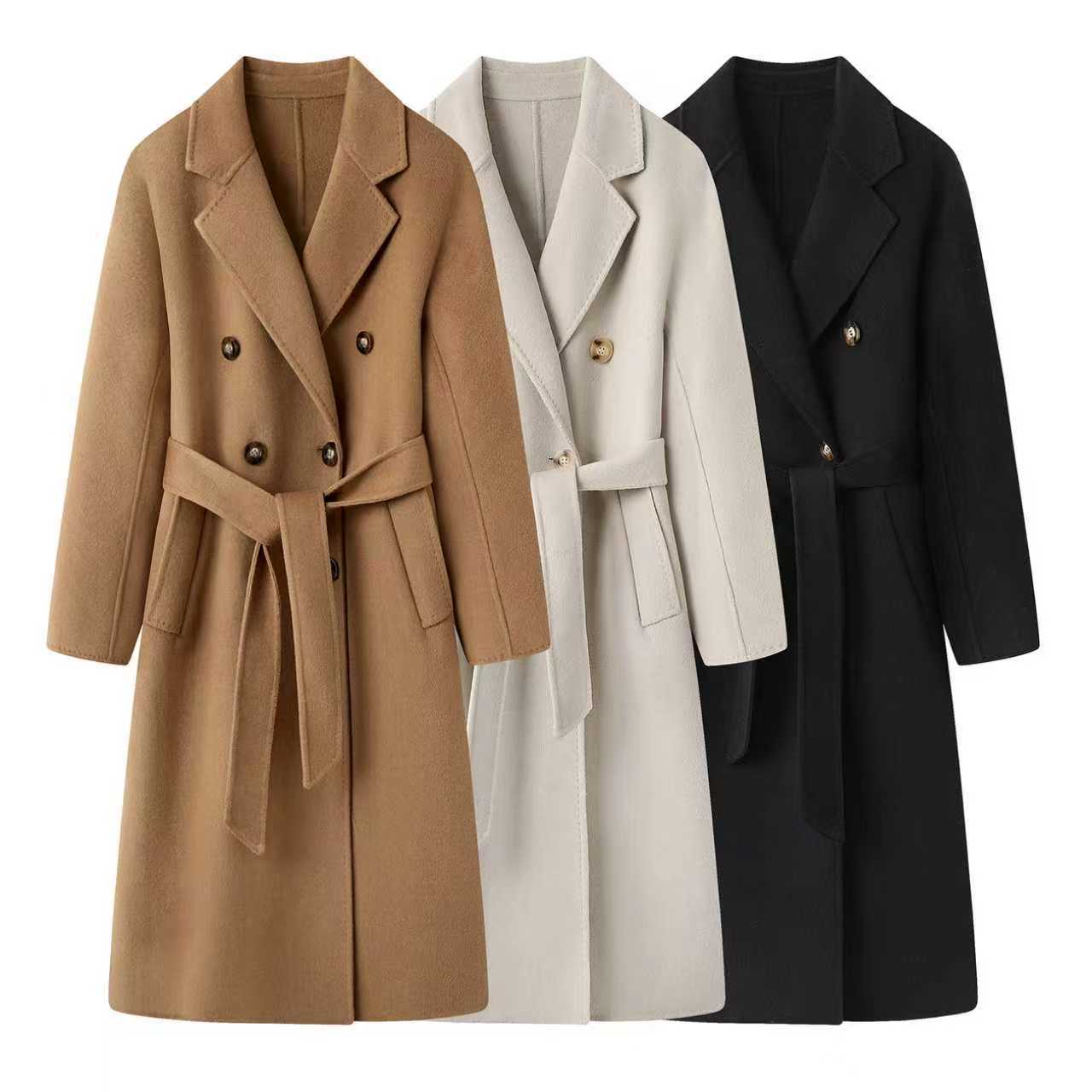 2025 Winter Double-Sided Cashmere Outwear for Women Hepburn Style Mid-Length Cocoon Woolen Outwear