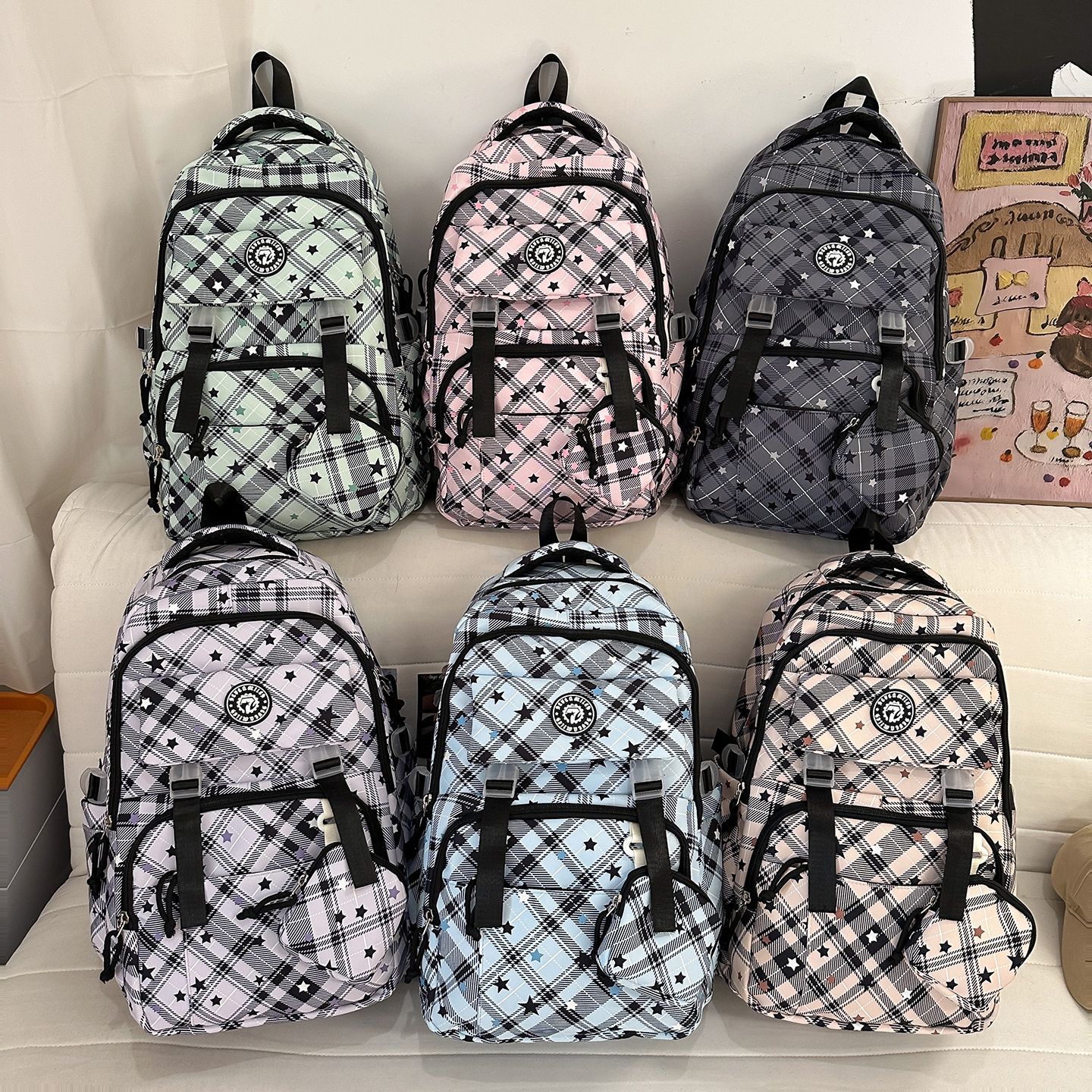 Escuela secundaria de alta estrella impresa mochila para mujeres estilo coreano mochila para estudiantes de la escuela secundaria de la escuela secundaria de la escuela secundaria