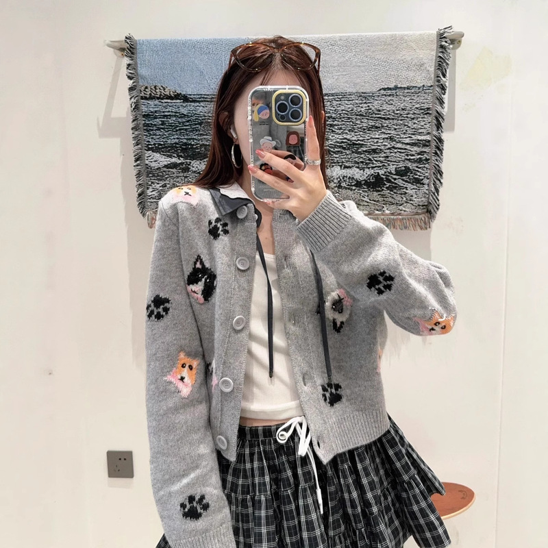Correct Version of 25 Autumn and Winter New Products Miu Miu Miu Mlb Detachable Fake Two-Piece Wool Knitted Cardigan Sweater