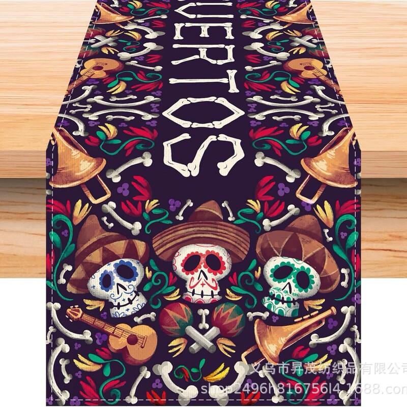 クロスボーダー新しいメキシコ死者の日カーニバルスカルフラワーテーブルフラッグ家の装飾テーブルクロス|undefined