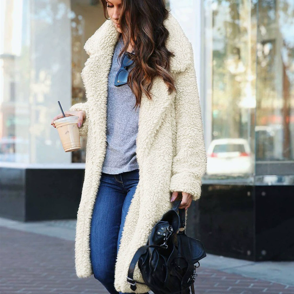 Demi‑season long‑sleeve coat, oversized teddy faux‑shearling, 2018 style, S–XXXL