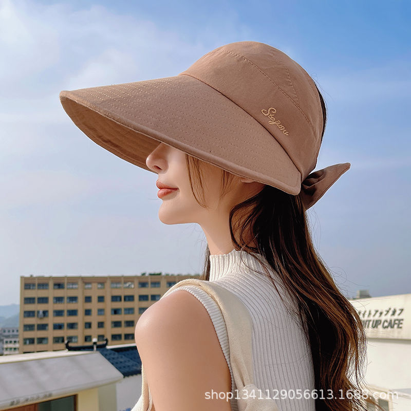 Sombrero de las mujeres del verano de ala grande superior vacía sombrero para el sol protección UV cubierta de la cara al aire libre ciclismo protección solar sombrero para el sol