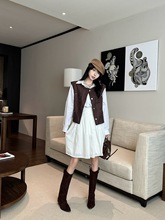 孟子义方枪枪同款面包树高筒褶皱骑士靴少头长靴女士粗跟裤管美式