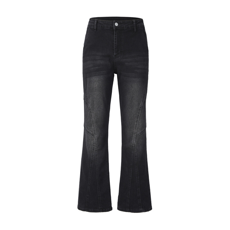 Men's Washed Patchwork Flared Jeans High Street Style New American Exclusive Vibe Denim_viptrois.com
