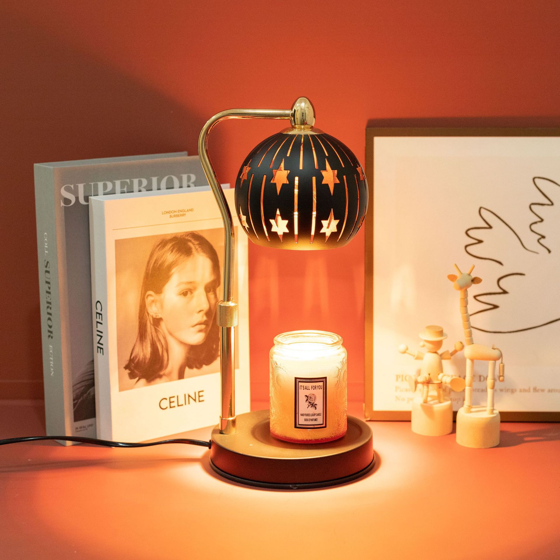 Lámpara de cera de ajuste de altura de meteorito negro