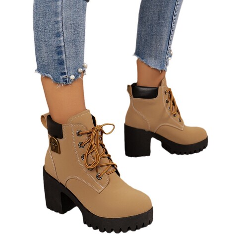Women's 2025 Autumn Martin Boots with Thick Heels, Waterproof, Plus Size Commuting and Height Increasing