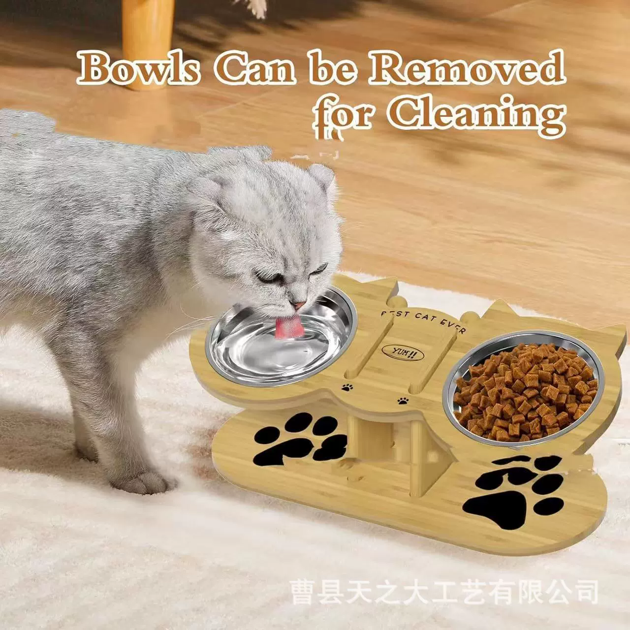 Бамбуковая подставка для домашних животных скошена, чтобы предотвратить опрокидывание шеи, кормление для домашних животных Вертикальная регулируемая подставка для питья кошек