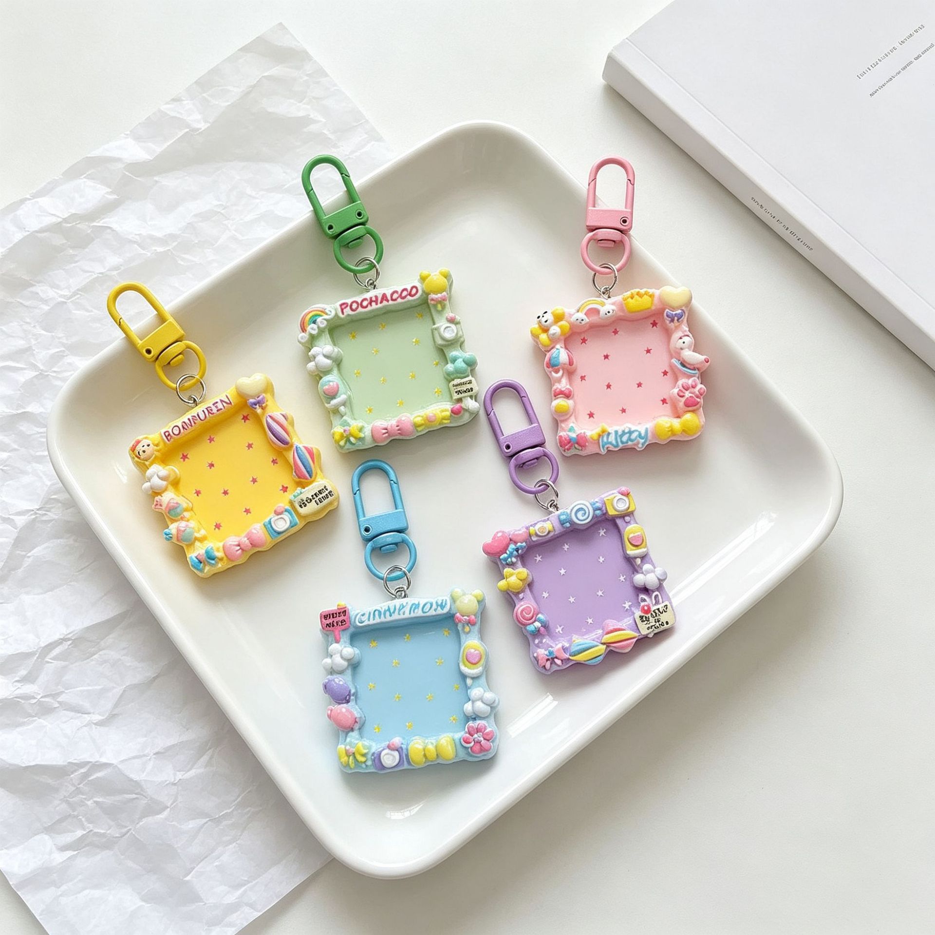 Cartoon Medium-Sized Macaron-Colored Cute Camera Frame Keychain Pendant Cartoon Student Backpack Gift Wholesale