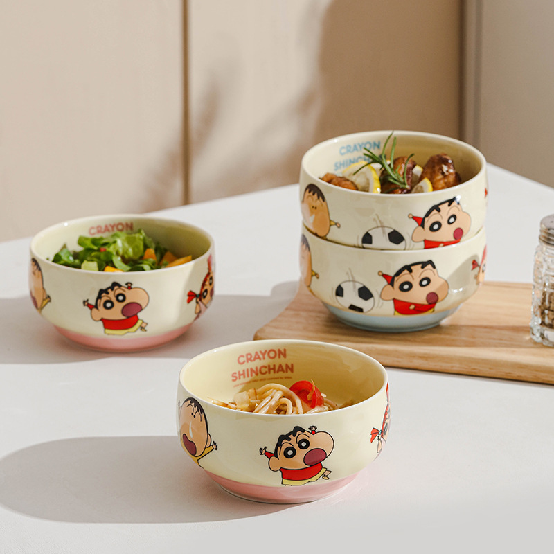 クレヨンしんちゃん陶器丼家庭用カラーラウンドボウル漫画ボウルかわいい子供用お粥ボウル高価値ヌードルボウルスープボウル|undefined