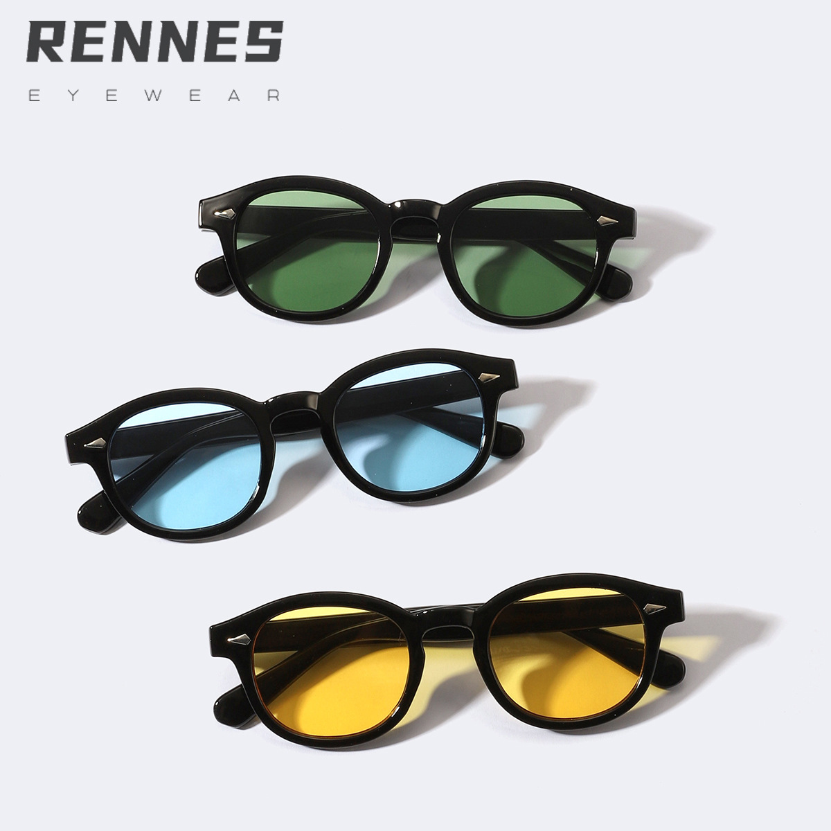Nuevo clavo beige retro pequeño marco redondo océano pieza hombres y mujeres de moda todo-fósforo UV prueba gafas de sol