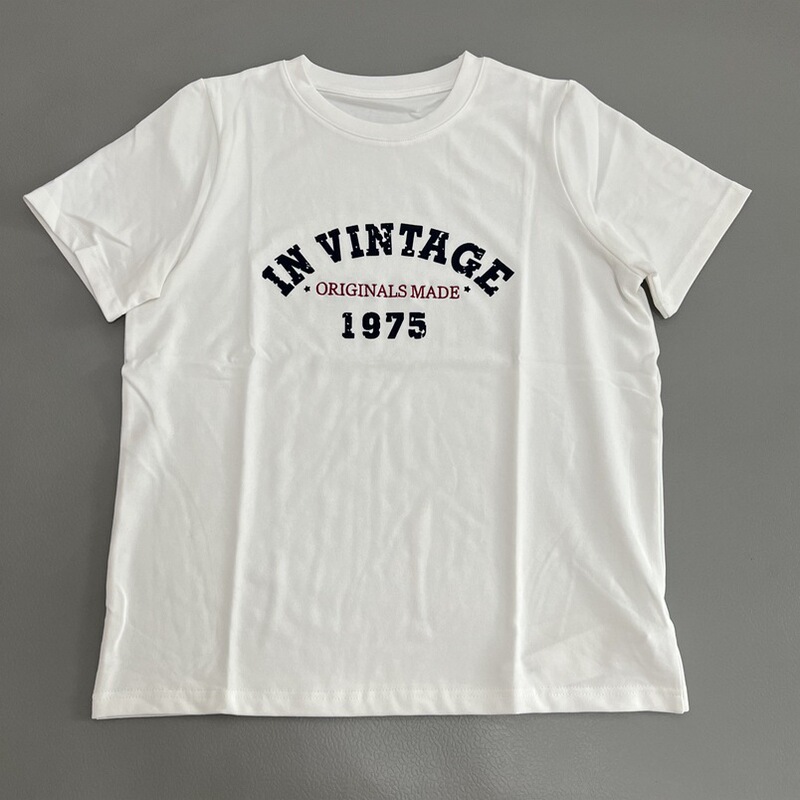 1975植绒字母印花短袖T恤女新款夏季宽松休闲百搭显瘦圆领上衣ins|undefined