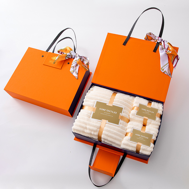 Coral fleece bath towel three-piece gift box wedding group purchase business company gift towel hand gift suit