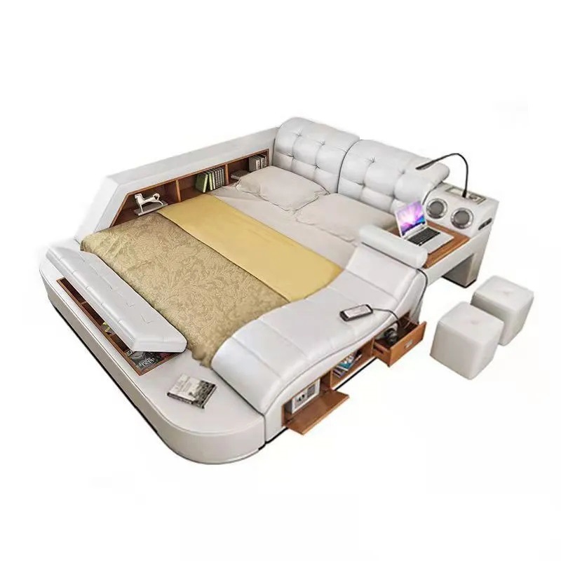 Tatami cama de cuero real 1,8 m cama doble 1,5 m gran apartamento moderno simple inteligente suave boda cama romántica cama image 8