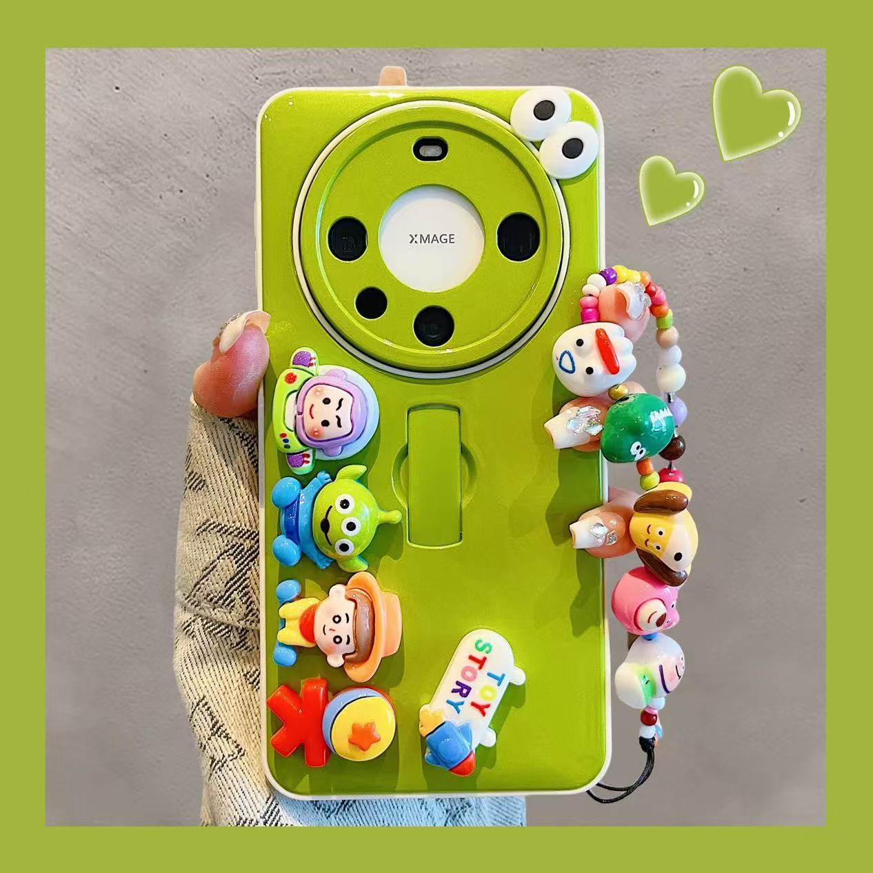 Hebilla de anillo de animal tridimensional de dibujos animados para iPhone 15 Apple 16ProMax funda para teléfono móvil Huawei Mate70 hembra