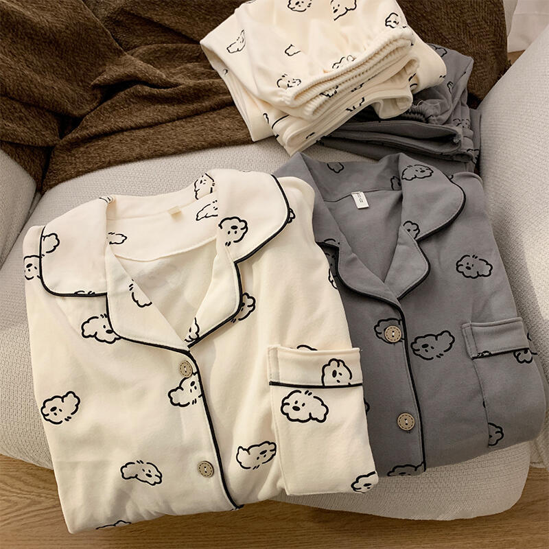 [Cotton Puppy] Japanese ins Velvet Couple Pajamas Autumn and Winter Cute Cartoon Men's and Women's Home Clothes Winter