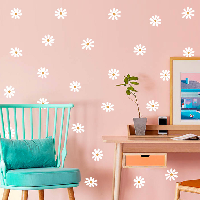 Travel Kang bohemian style white Daisy Wall stickers children's room bedroom background wall renovation self-adhesive stickers