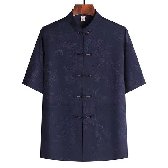 Tang suit men's spring and summer ice silk coat Chinese style grandpa thin middle-aged and elderly Hanfu old clothes dad suit
