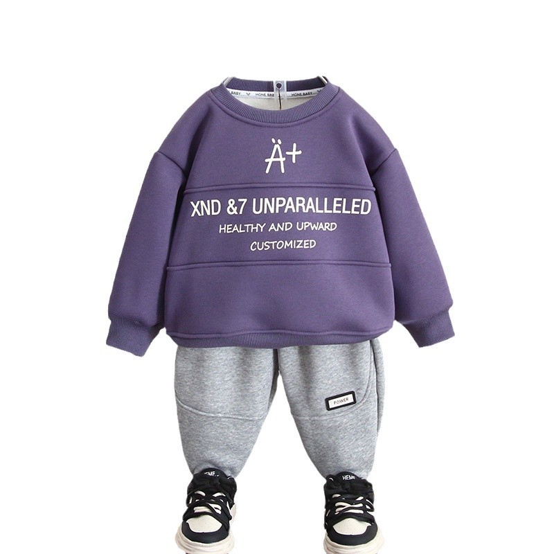 6521 Traje para niños Suéter de otoño e invierno para niños más dos piezas de terciopelo 2025 nuevo invierno para bebés versión coreana de la marea