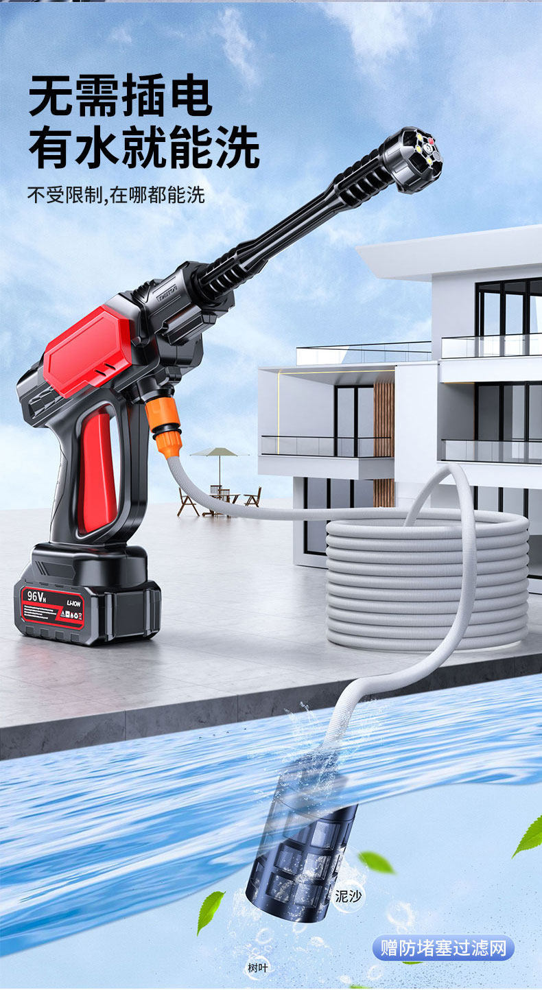 Wireless Car Washing Machine 2026 New Model High-Pressure Water Gun for Home Use, Powerful Rechargeable Lithium Battery Booster