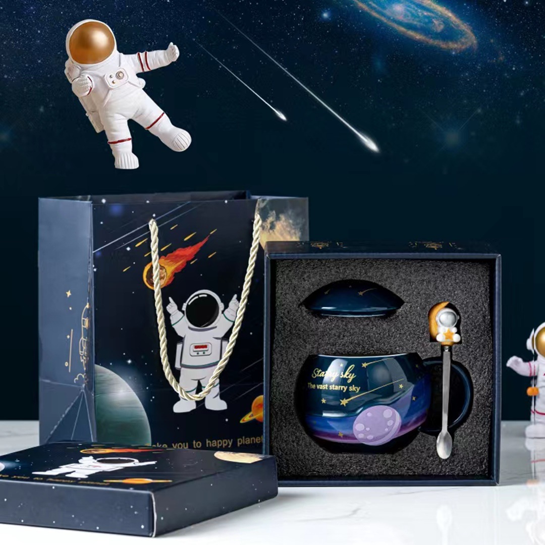 Estilo nórdico creativo taza con tapa cuchara astronauta regalo personalidad Oficina Taza de cerámica