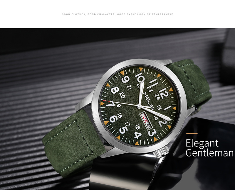 New Brand HELEI Men's Watch Genuine Leather Waterproof Luminous Wrist Watch Quartz Watch Calendar Week Display_voghion.com