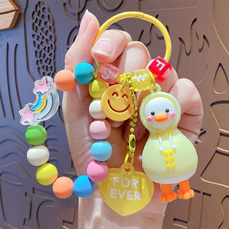 Caricatura creativa adorable pato cuentas colgante de cadena para mujeres lindas parejas llaveros bolsos colgantes pequeños regalos